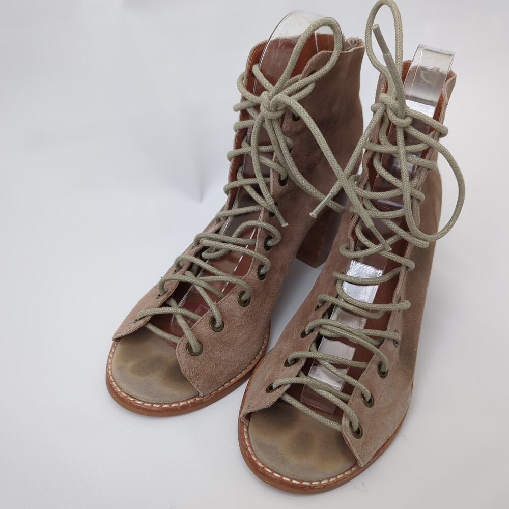 Jeffrey Campbell Cors Lace-Up Ankle Boot Womens Heels Brown‎ Suede 9 Booties - Picture 9 of 14